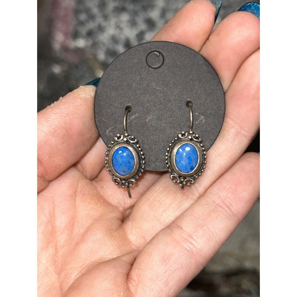 Vintage Lapis .925 Sterling Silver Earrings